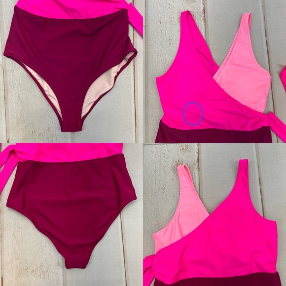NWT Women's One Piece Swimsuit Wrap Color Block Tie Side Bathing Suit SIZE LARGE - Picture 16 of 17